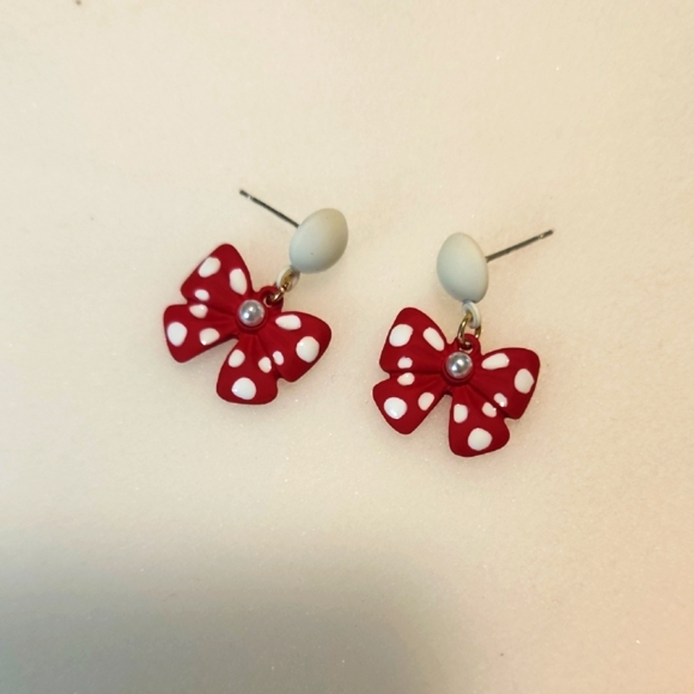 Red Polka Dot Bow Earrings for Kids